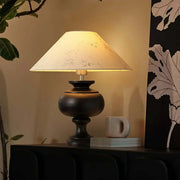 Vintage Wood Beige Cone Shade Inline Switch Table Lamp