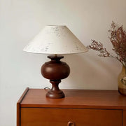 Vintage Wood Beige Cone Shade Inline Switch Table Lamp