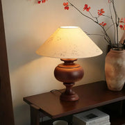 Vintage Wood Beige Cone Shade Inline Switch Table Lamp