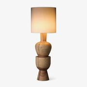 Wabi-sabi  Gray Drum Sculptural Stacked Wood Floor Lamp