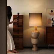 Wabi-sabi  Gray Drum Sculptural Stacked Wood Floor Lamp