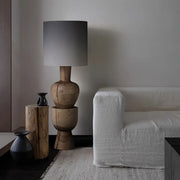 Wabi-sabi  Gray Drum Sculptural Stacked Wood Floor Lamp