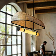 Wabi-Sabi Rustic Woven Rattan Linear Island Chandelier