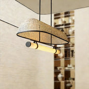 Wabi-Sabi Rustic Woven Rattan Linear Island Chandelier
