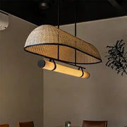 Wabi-Sabi Rustic Woven Rattan Linear Island Chandelier
