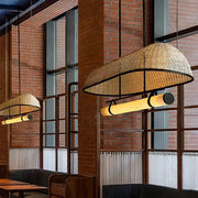 Wabi-Sabi Rustic Woven Rattan Linear Island Chandelier