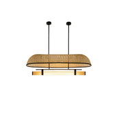 Wabi-Sabi Rustic Woven Rattan Linear Island Chandelier