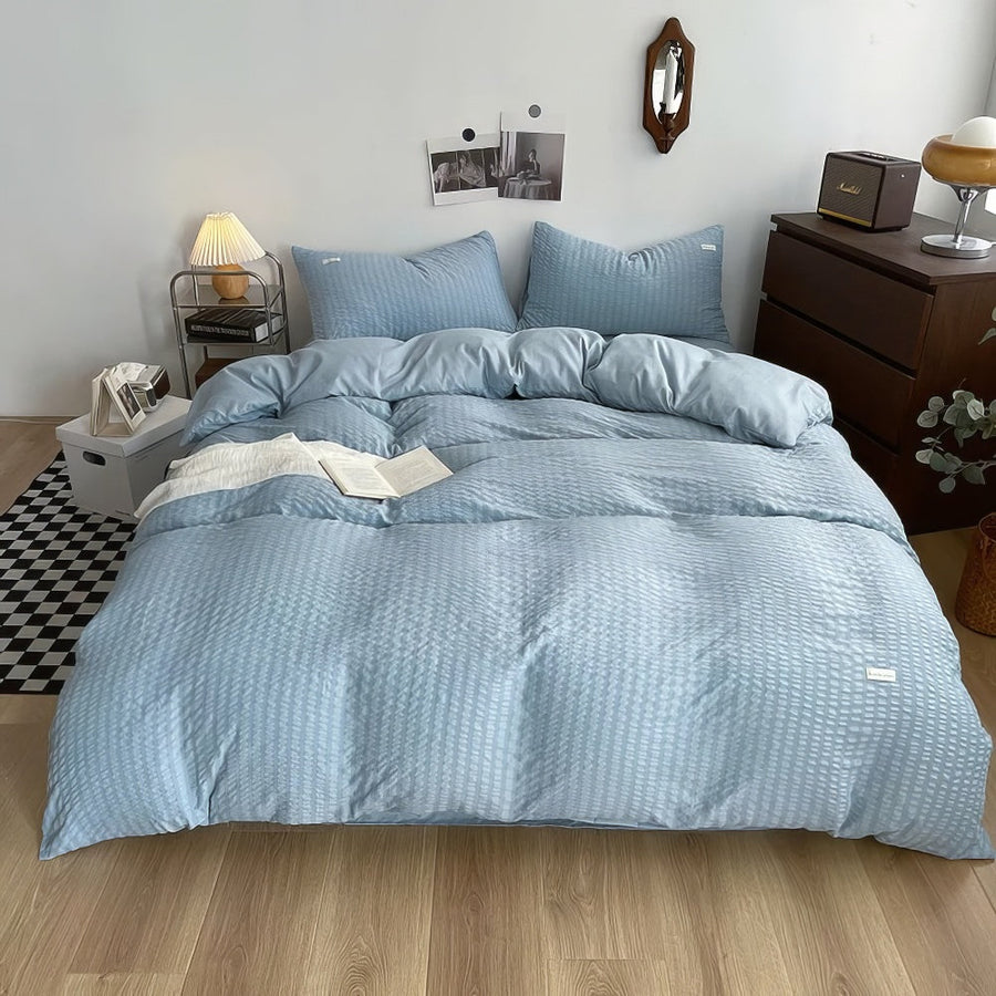 Waffle Striped Duvet Cover Bedding Set
