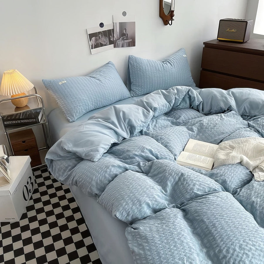 Waffle Striped Duvet Cover Bedding Set