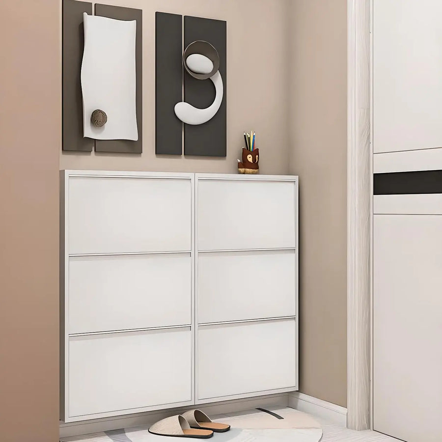 Wall Mounted Entryway White Drop Front Shoe Storage
