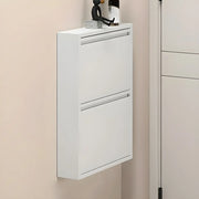 Wall Mounted Entryway White Drop Front Shoe Storage