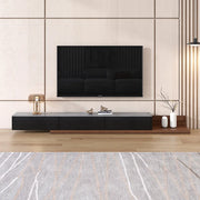 Walnut-Black Stone Rectangle Long TV Stand with Drawers
