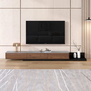 Walnut-Black Stone Rectangle Long TV Stand with Drawers