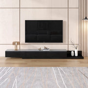 Walnut-Black Stone Rectangle Long TV Stand with Drawers