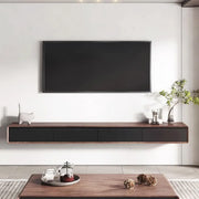 Walnut-Black Wooden Drawers Floating Mount TV Stand
