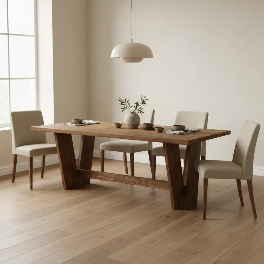 Walnut Finish Solid Pine Wood Rectangular Dining Table with 4 Legs