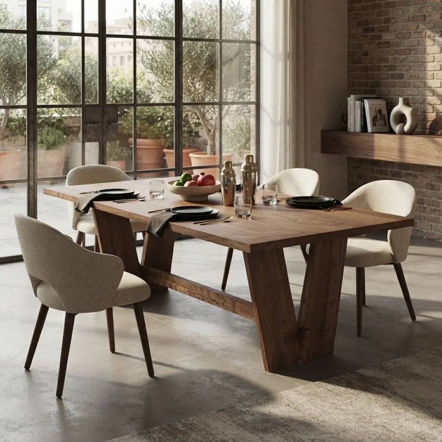 Walnut Finish Solid Pine Wood Rectangular Dining Table with 4 Legs