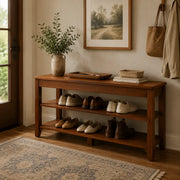 Walnut Rubber Wood Shoe Bench with Adjustable Shelves, 2 or 3 Tier