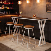 Walnut Solid Wood Rectangular Bar Table with White Metal Trestle Base