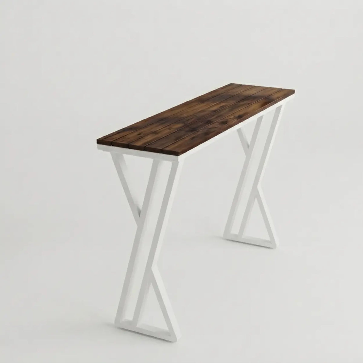Walnut Solid Wood Rectangular Bar Table with White Metal Trestle Base
