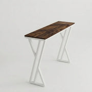 Walnut Solid Wood Rectangular Bar Table with White Metal Trestle Base