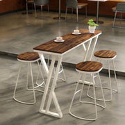 Walnut Solid Wood Rectangular Bar Table with White Metal Trestle Base