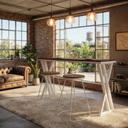 Walnut Solid Wood Rectangular Bar Table with White Metal Trestle Base