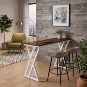 Walnut Solid Wood Rectangular Bar Table with White Metal Trestle Base