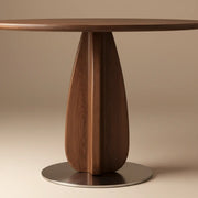 Walnut Solid Wood Round Pedestal Dining Table with Metal Base