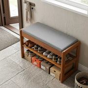 Walnut Solid Wood Shoe Storage Bench with Lift-Top Cushioned Seat