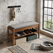 Walnut Solid Wood Shoe Storage Bench with Lift-Top Cushioned Seat