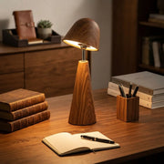 Walnut Wood Grain Ceramic Touch Dimmable LED Table Lamp