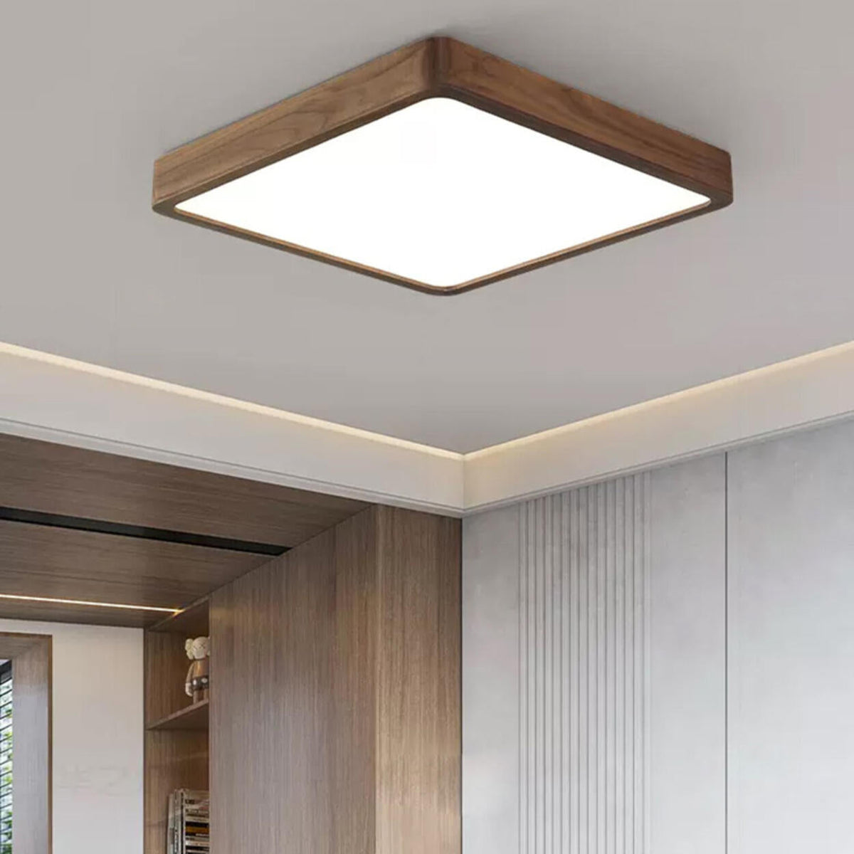 Walnut Wooden Square LED Flush Mount Ceiling Light