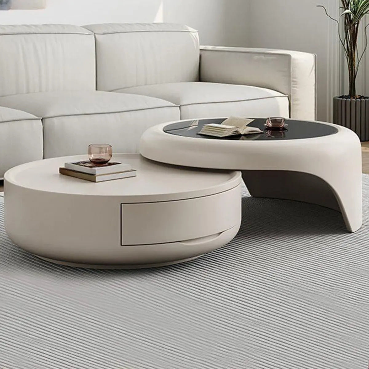 Waterproof Glass Round Storage Nesting Coffee Table