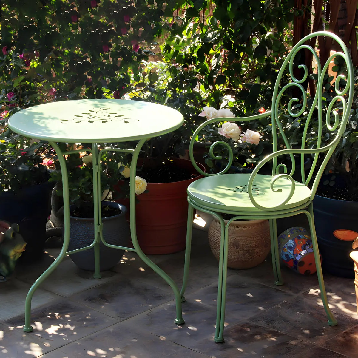 Weather Resistant Garden Round Metal Green Bistro Dining Set