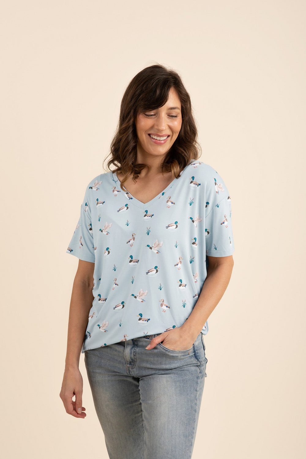 Women's Oversized V-Neck Tee in Mallard Duck