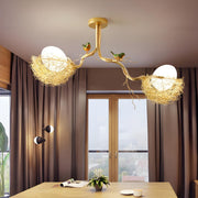 Whimsical Nature Bird Nest White Glass Ball Chandelier