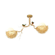 Whimsical Nature Bird Nest White Glass Ball Chandelier