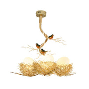 Whimsical Nature Bird Nest White Glass Ball Chandelier