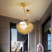 Whimsical Nature Bird Nest White Glass Ball Chandelier