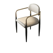 White Faux Leather Padded Seat Armrest Dining Chair
