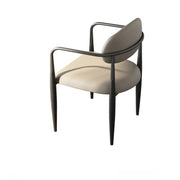 White Faux Leather Padded Seat Armrest Dining Chair
