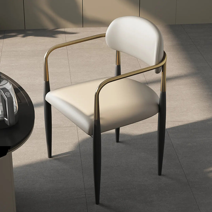 White Faux Leather Padded Seat Armrest Dining Chair