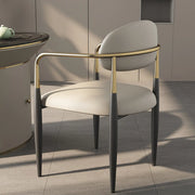 White Faux Leather Padded Seat Armrest Dining Chair