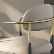 White Faux Leather Padded Seat Armrest Dining Chair