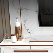 White Faux Marble Drawers Rectangle Long TV Stand