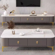 White-Gray Glass Rectangular TV Stand with Drawers