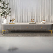 White-Gray Glass Rectangular TV Stand with Drawers