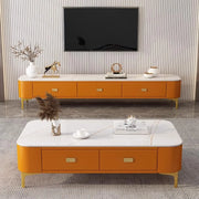 White-Gray Glass Rectangular TV Stand with Drawers