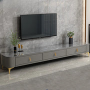 White-Gray Glass Rectangular TV Stand with Drawers